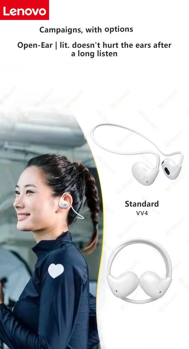 Lenovo Bone Conduction Earphones Bluetooth 5.3 Sports Wireless Headphones Ear Hook Waterproof Headset for Running Driving