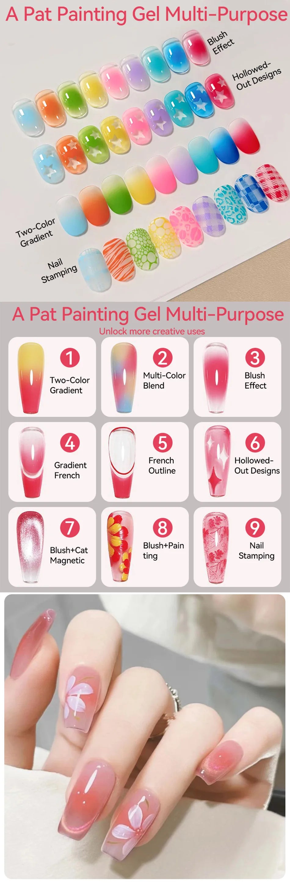 UR SUGAR 4 in 1 16 Colors Pat Painting Gel For Gradient  Stamping Drawing Pattern UV/LED  Gradient Patting Gel Palette