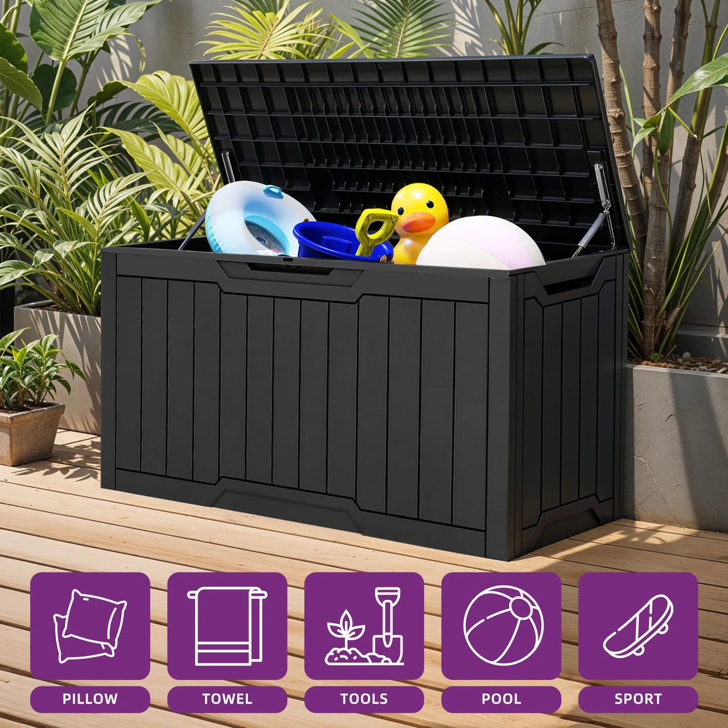 300L Resin Outdoor Storage Box, Waterproof Lockable Deck Box with Handles, All-Weather Patio Organizer for Cushions & Gear