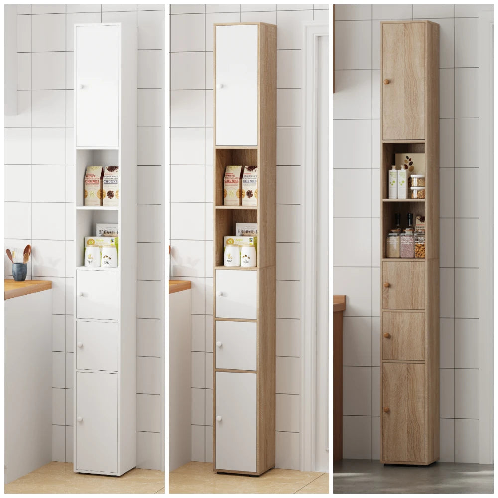 BonChoice Tall&Slim Bathroom Cabinet with 4 Doors&2 Open Shelves, Slim Bathroom Storage Cabinet Unit Narrow Cupboard