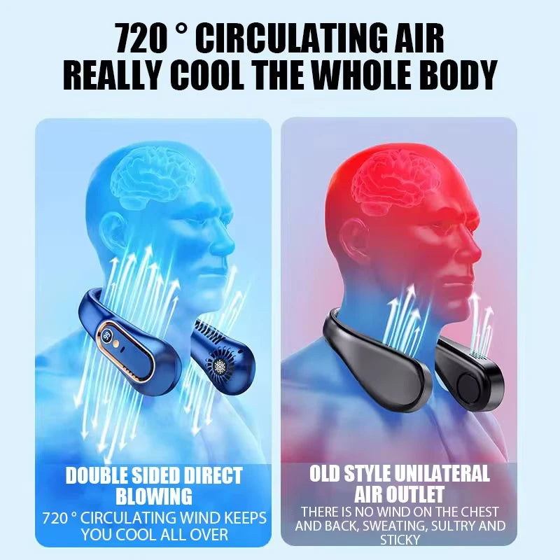 New Summer Portable Mini Hanging Neck Fan Bladeless Neckband Fan Digital Display Power Air Cooler USB Rechargeable Electric Fans