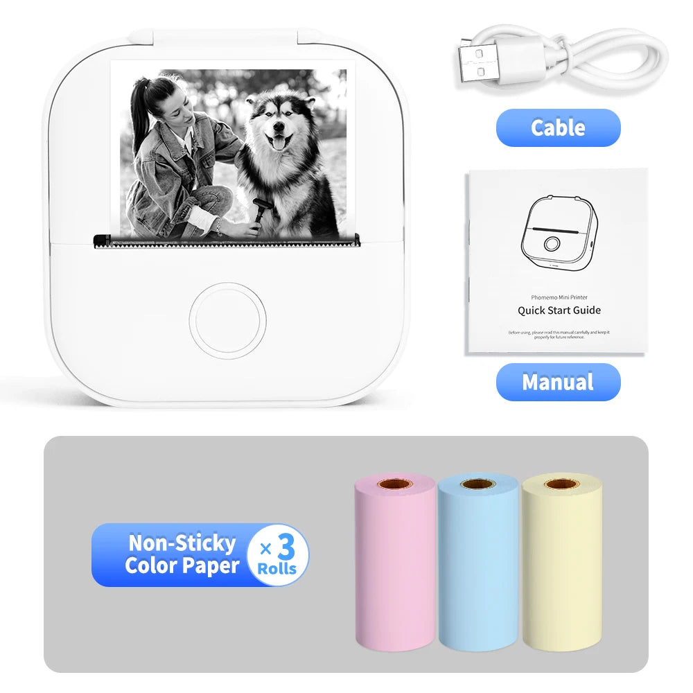 Mini Sticker Printer Phomemo T02 Thermal Portable Inkless Pocket Phone Printer Compatible with Android iOS Instantly Print Fun