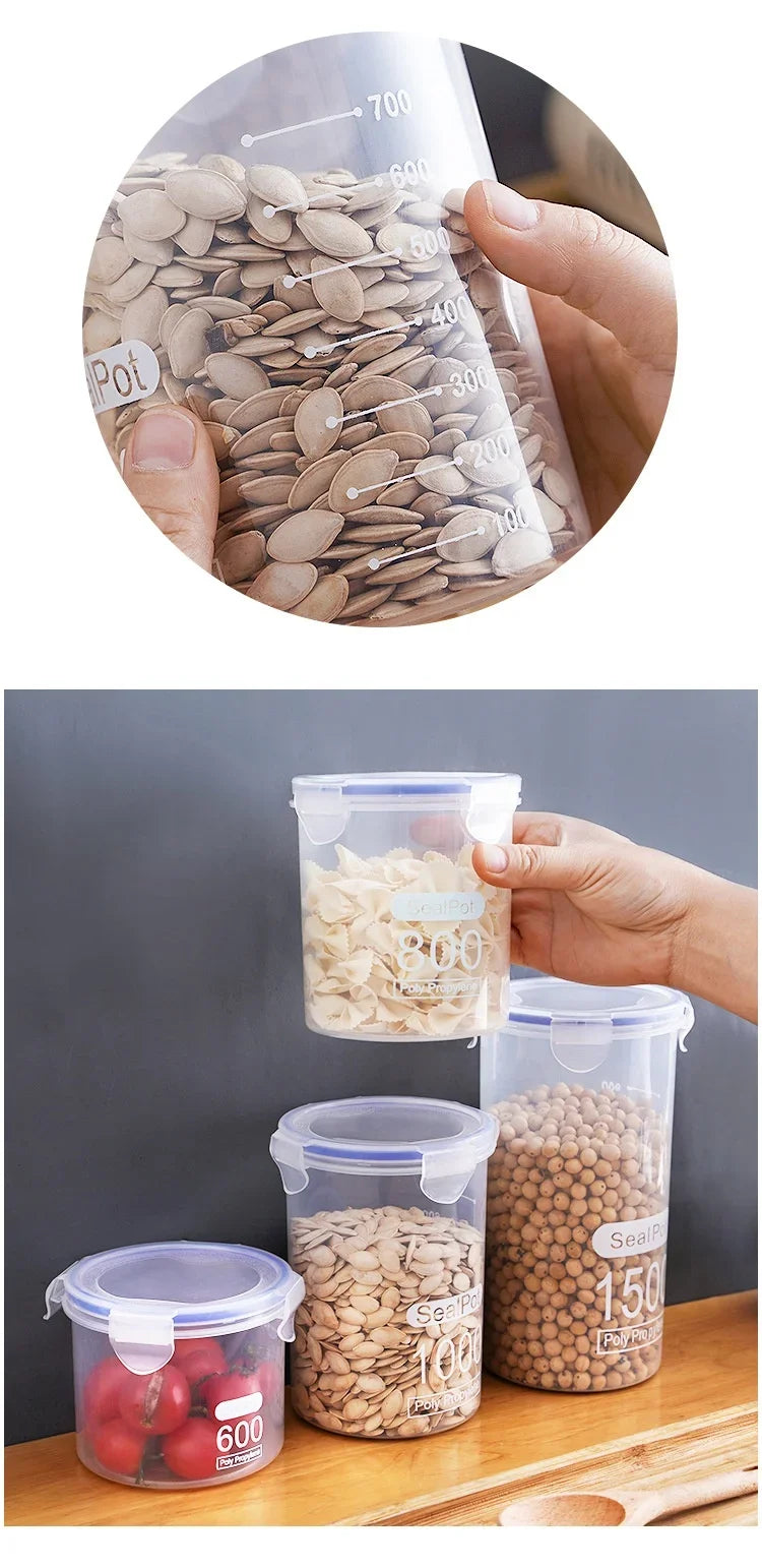 Plastic Sealed Storage Tank Large Capacity Clear Airtight Kitchen Organizer Grain Crisper Have Scale Spice Container Jars New