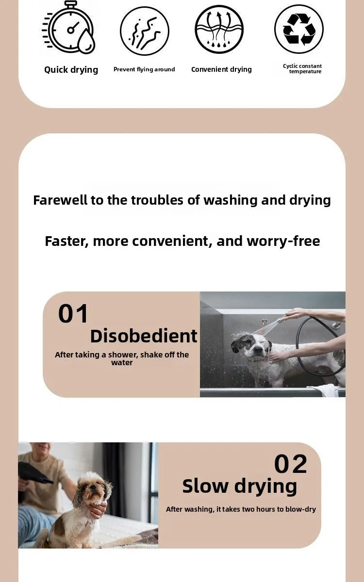 1Pcs S/M/L/XL (4 Sizes) Quick-Dry Pet Hair Dryer for Cats & Large Dogs - No Shedding Fast Drying After Bath, Ideal for Home Use