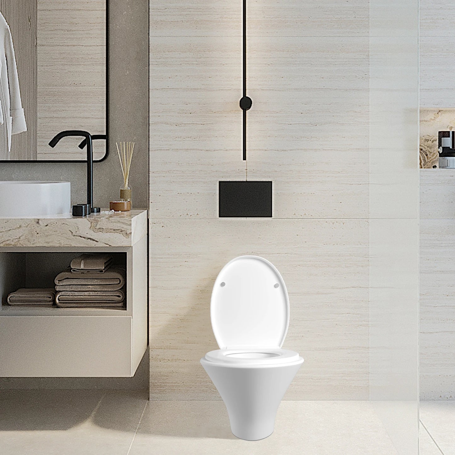 White Soft Close Toilet Seat with Quick Release for Easy Clean Toilet Seat with Adjustable Hinges Standard O Shape Toilet Seat