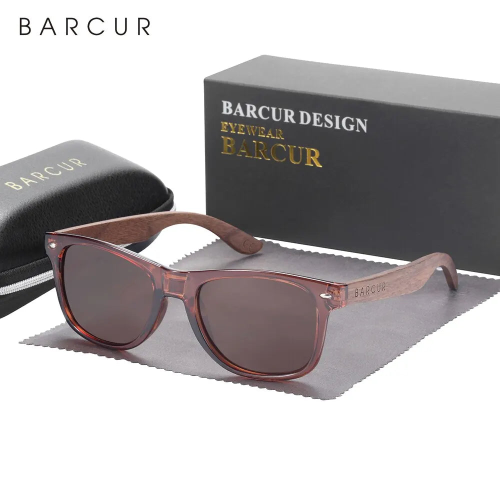 BARCUR Natural Wooden Sunglasses Polarized Mens Sun Glasses Black Walnut Eyewear UV400 Protection