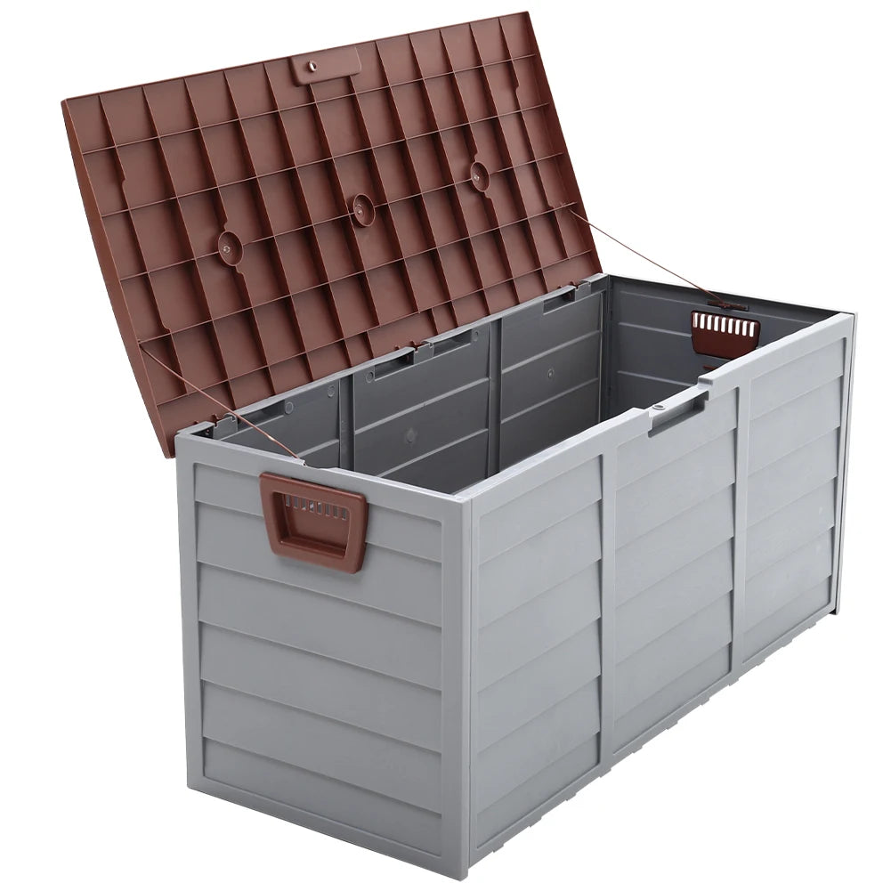 Voltsify 290L Waterproof Large Plastic Garden Storage Box with Lift-up Top  and Wheels