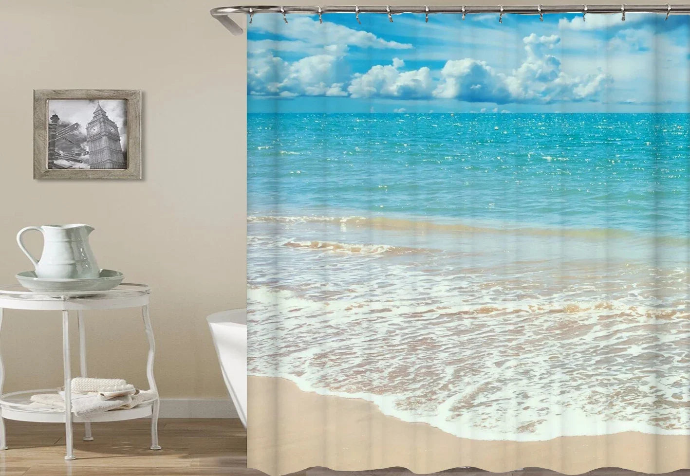 Bath Curtain Sea Beach Shell Starfish Shower Curtains 180*180cm Waterproof Bathroom Home Washable Fabric Bath Screen 12 Hooks