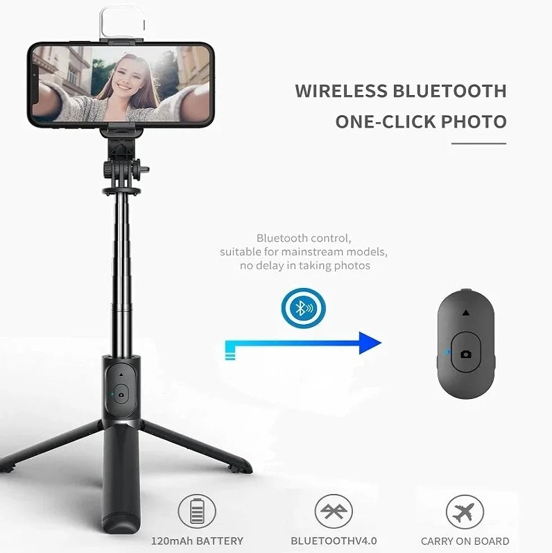 Cell Phone Selfie Stick Tripod Bluetooth Remote Wireless Selfi Stick Phone HolderStand with Beauty Fill Light for Phone