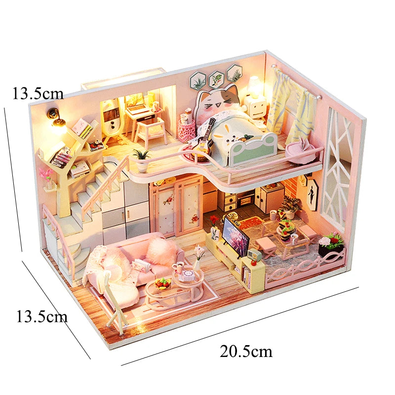 DIY Wooden Doll House Handmade Duplex Apartment Production 3D Puzzle Assembly Building Duplex Apartment Model Toy Children Gifts
