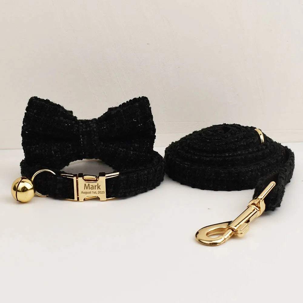 Personalized Metal Hardware Cat Collar And Leash Set with Bell Engraving ID Tag for Kittens Pet Accessories