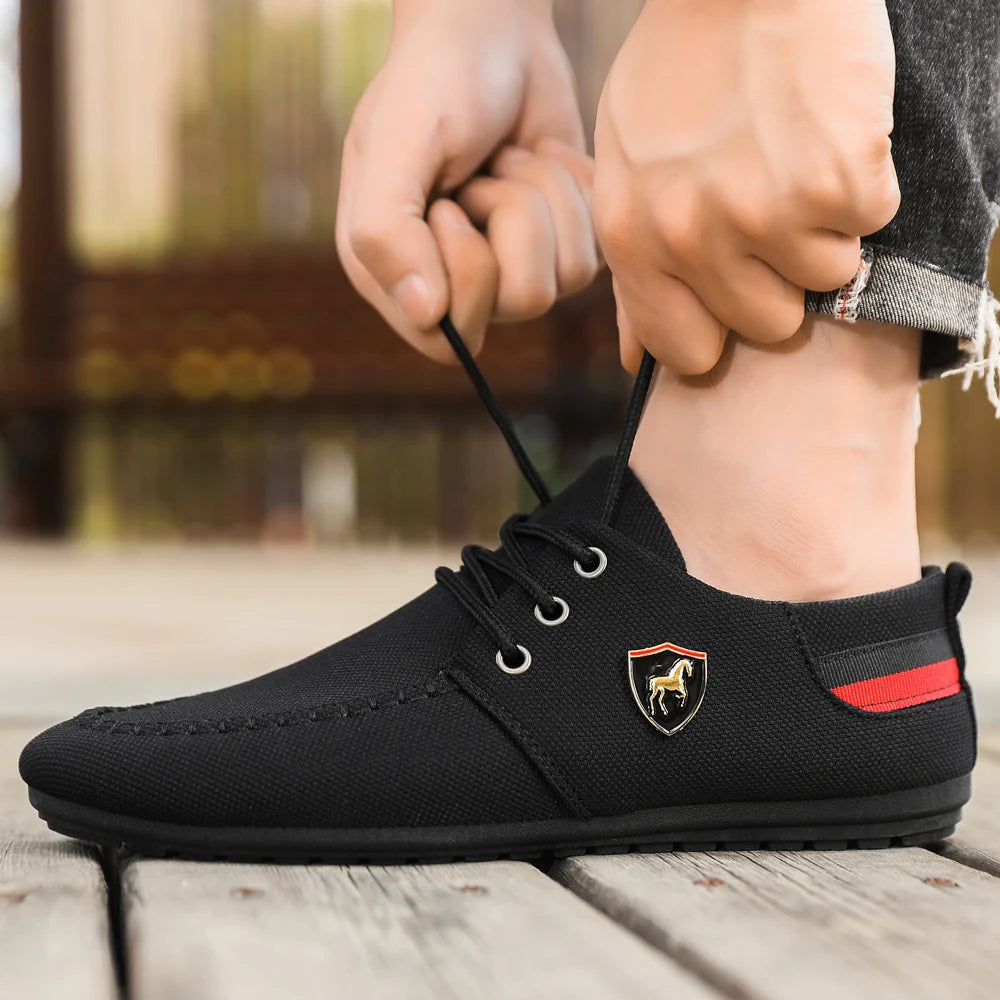 Men's Breathable Fabric Casual Loafers, Soft-Soled Comfortable Lace-Up Low-Top Men's Shoes, Versatile for Daily Commuting and Light Business Wear, Lightweight, Wear-Resistant, Non-Stuffy, Comfortable for Long Wear, Suitable f