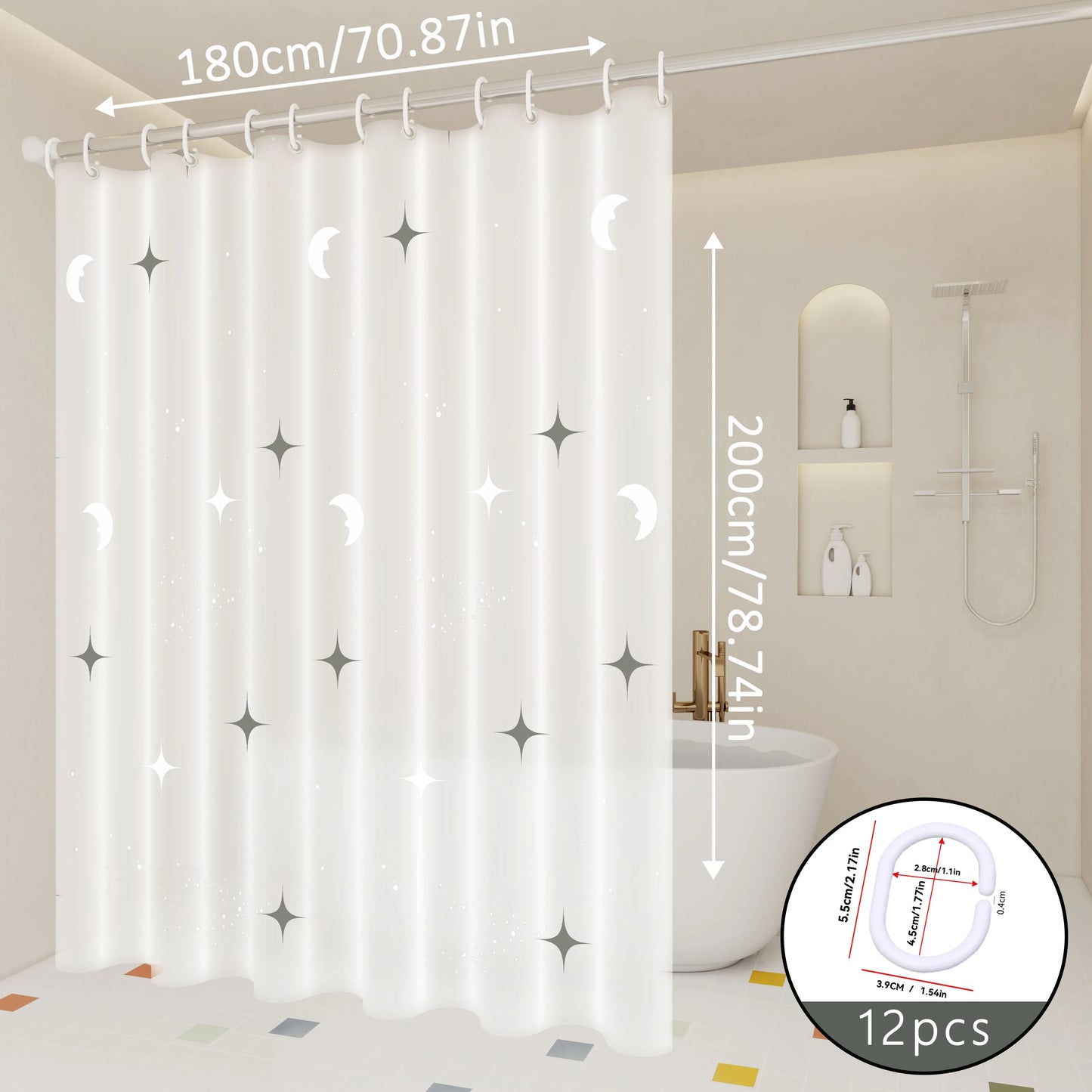 Dreamy Star and Moon Galaxy Shower Curtain, Bathroom Partition Curtain, Starlight Twinkling Like Crushed Diamonds, It Feels Like Stepping into a Magical Realm of Stars and Moon When Taking a Bath