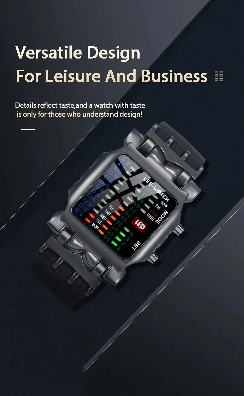 Binary Led Watch Creative Waterproof Business Electronic Watch Mens Trend Luminous Gift Sports Couple Date Time Display Watch