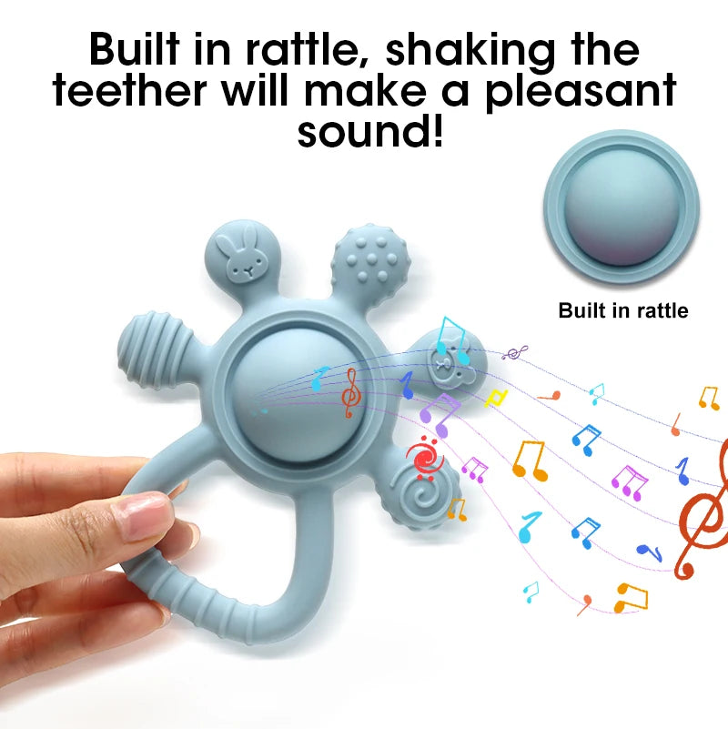 New Teething Silicone Palm Rattle Teether Bunny - Safe Baby Chew Toys for Soothing Sore Gums