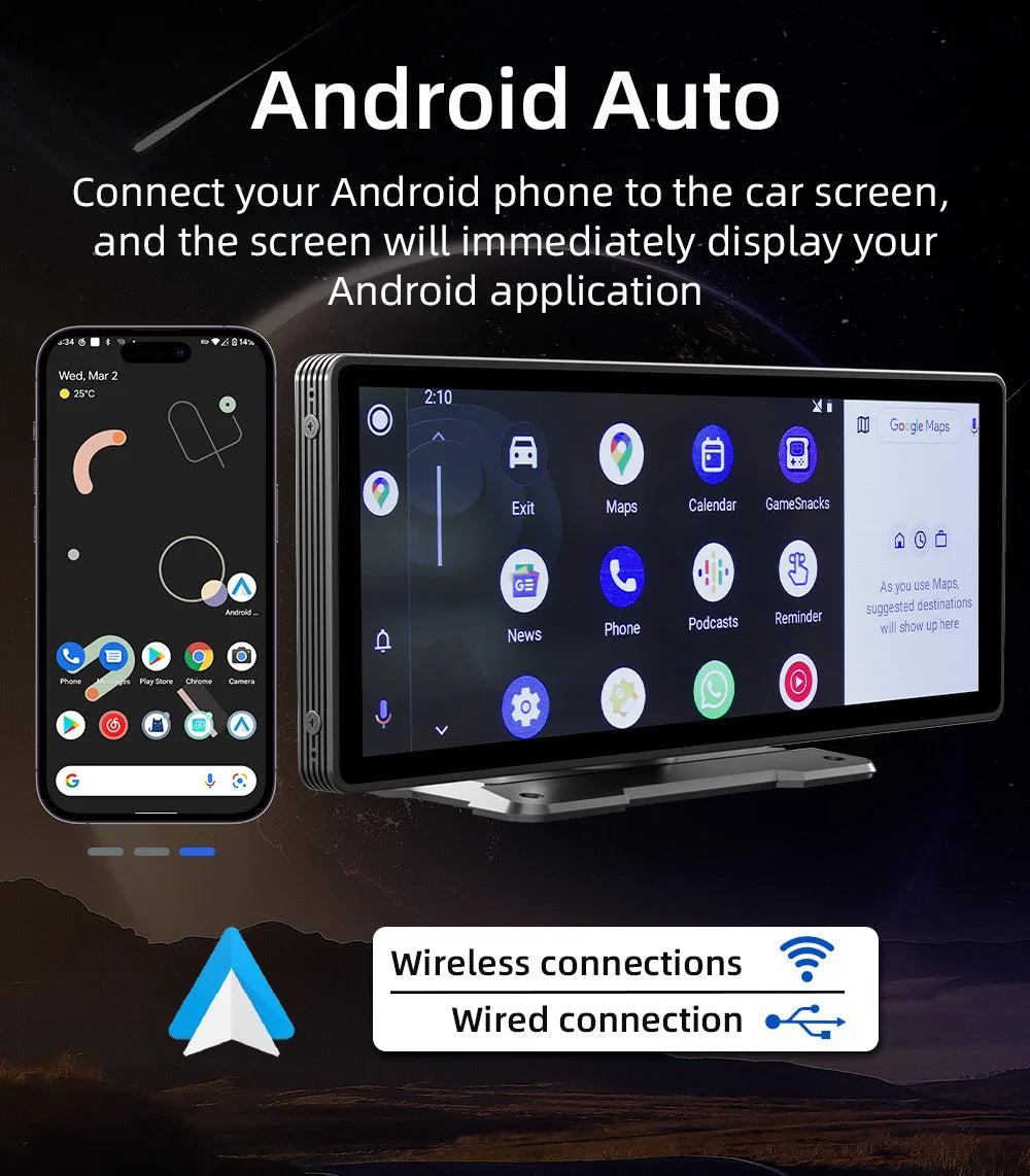 BQCC 10.26 Inch Portable MP5 Multimedia Video Player Android Auto Wireless Carplay Screen HD Rear Reversing Camera Car Radio