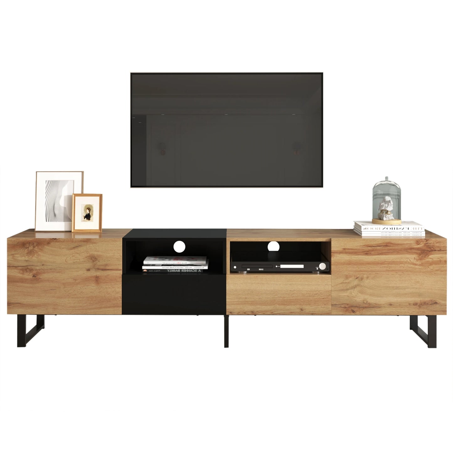 PINGGO Modern Minimalist TV Cabinet Large Capacity Storage Cabinet With Doors And Drawers Wood Grain Design TV Media Console