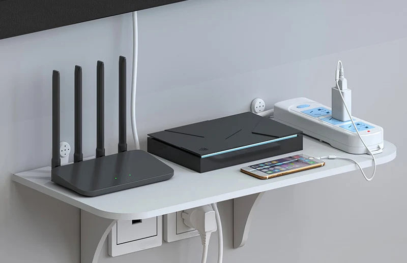 Wall Mount Floating Shelf with Hook Router Camera Power Strip Projector Set Top Box Hanging Storage Holder Home Office Organizer
