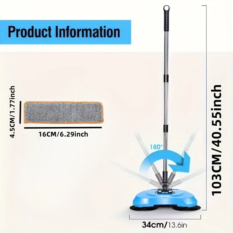 Floor Sweeper with Rotating Long Handle Push-Type Vacuum Cleaner Mop Set for Hardwood Tiles Kitchen Bedroom Office Home Cleaning