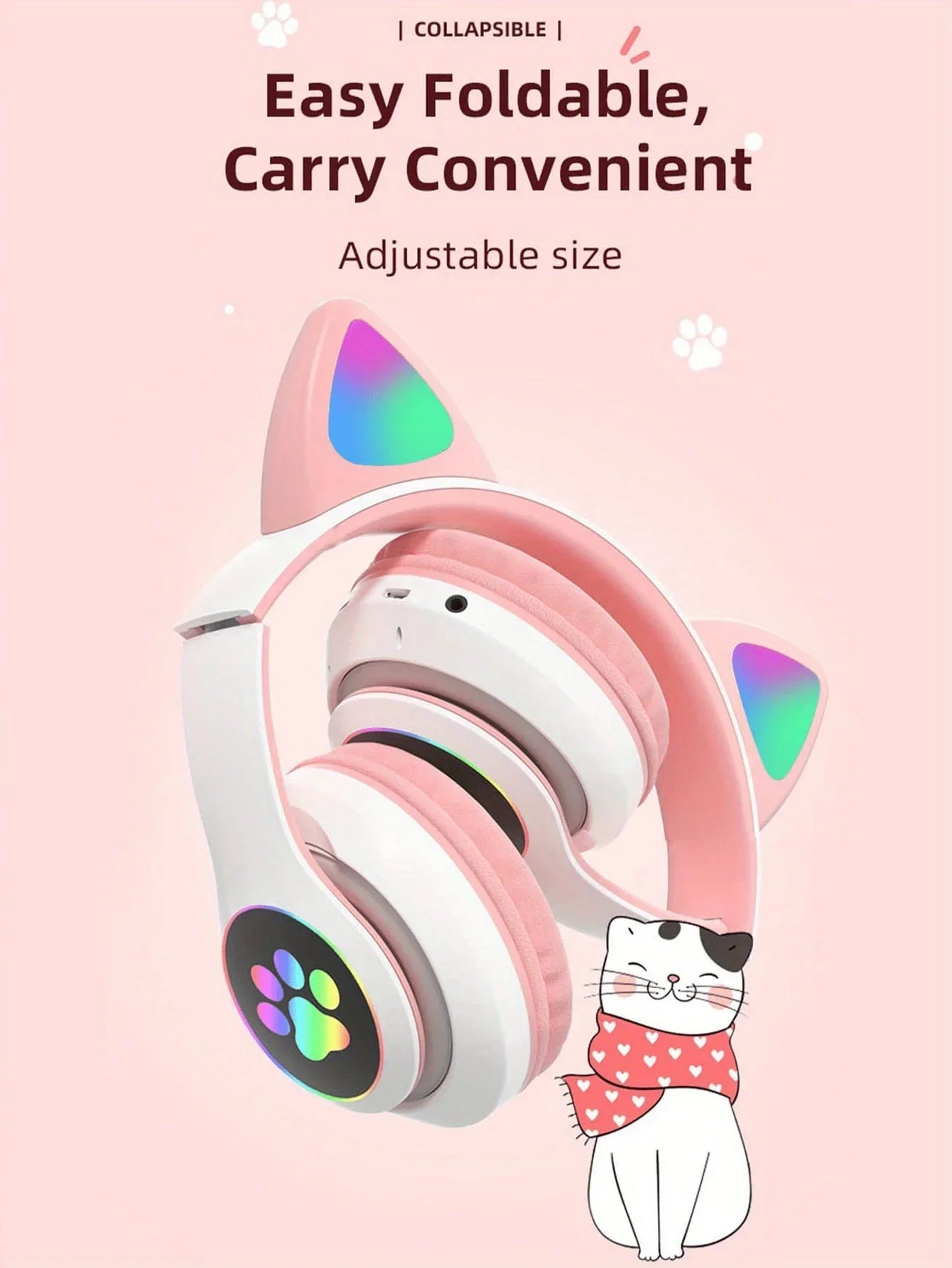 New Cute Cat Wireless Headphones RGB Cute Cat Ears Headset With Microphone Noise Cancelling Kid Stereo Music Children's Gifts