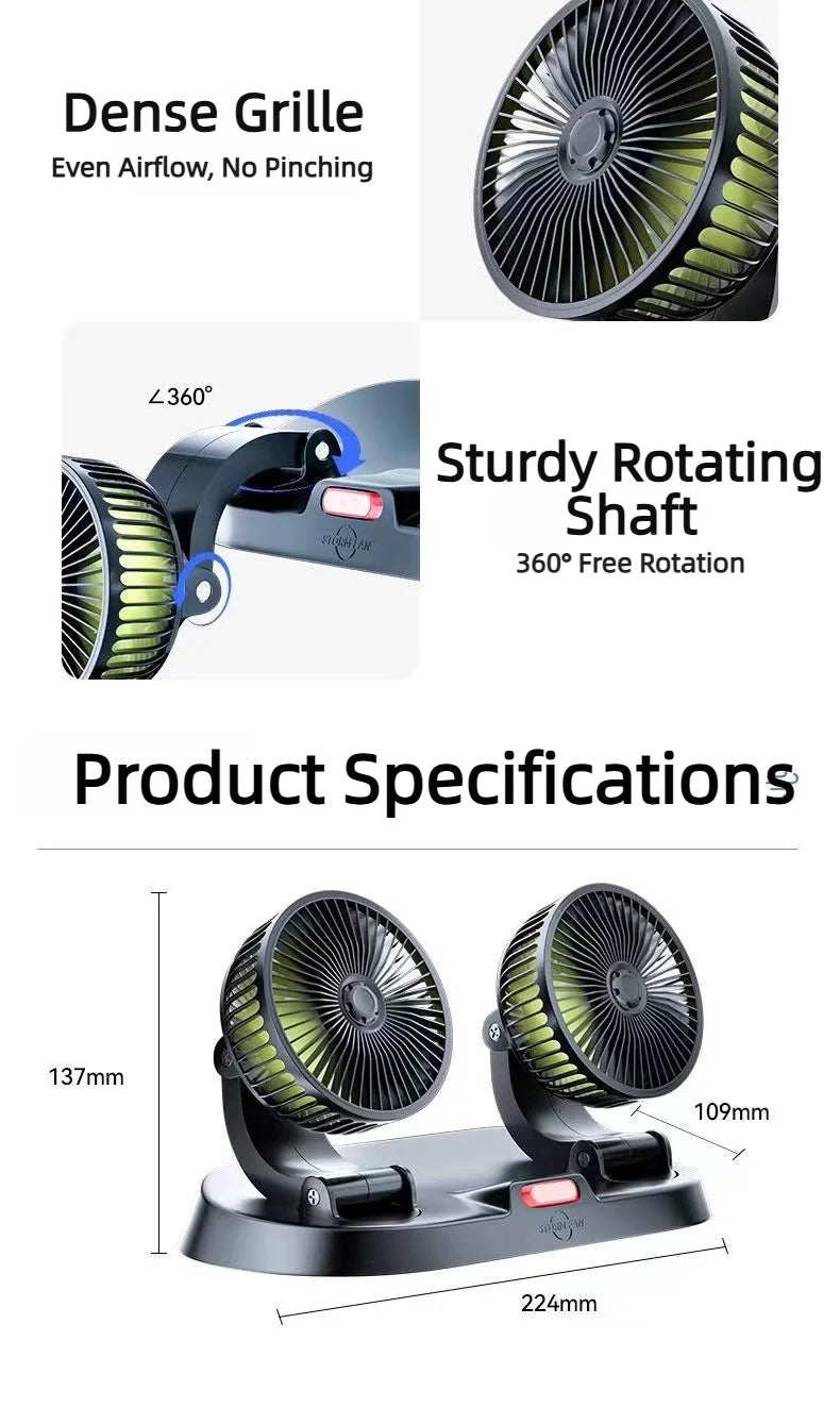5V/12V/24V Car Fan Cooling Dual/Three Head USB Cooler Adjustable Auto Cooler Air Fan Car Accessories Wind Regulation