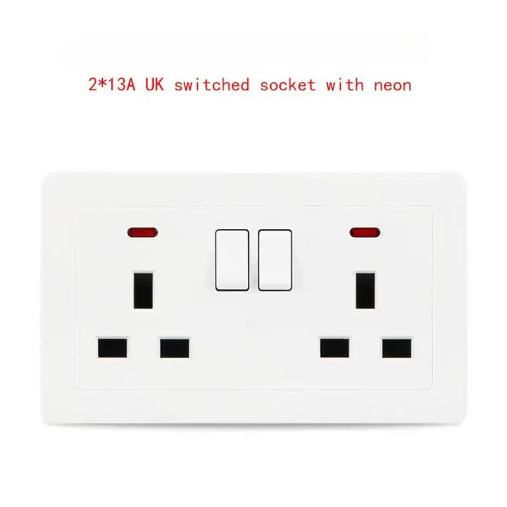 UK Standard 13A Switched Wall Socket with Dual USB Charger Ports LED Indicator Standard Size Easy Fit Wall Mounted USB Power