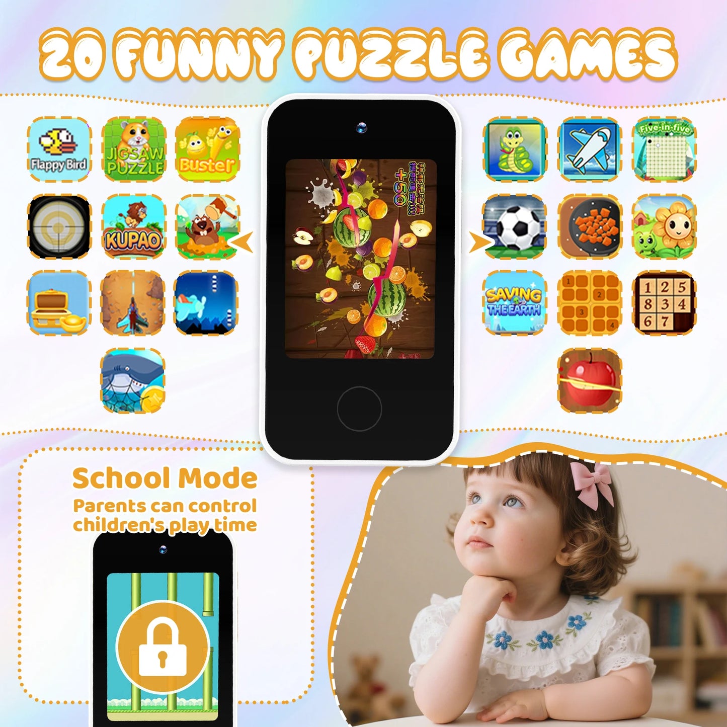 Kids Smart Phone Toy with Dual Camera Educational Games Music Player Safe Mode Best Birthday Gift HD 1080P Kids Camera Toys