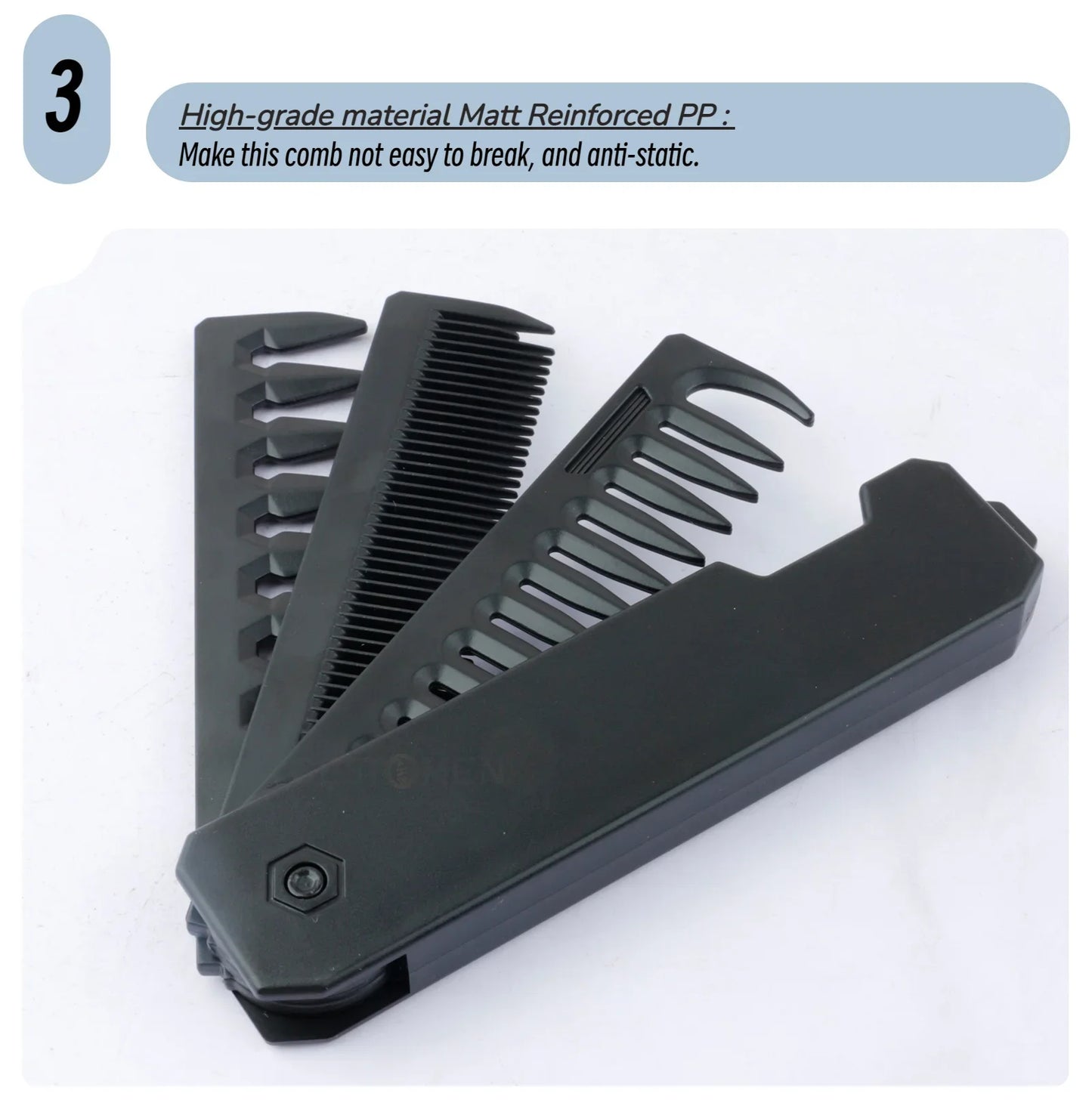 Professional 3 in 1 Pocket Folding Combs Wide Tooth Oil Head Comb Beard Combing Barber Hair Clipper Comb Salon Hair Styling Tool