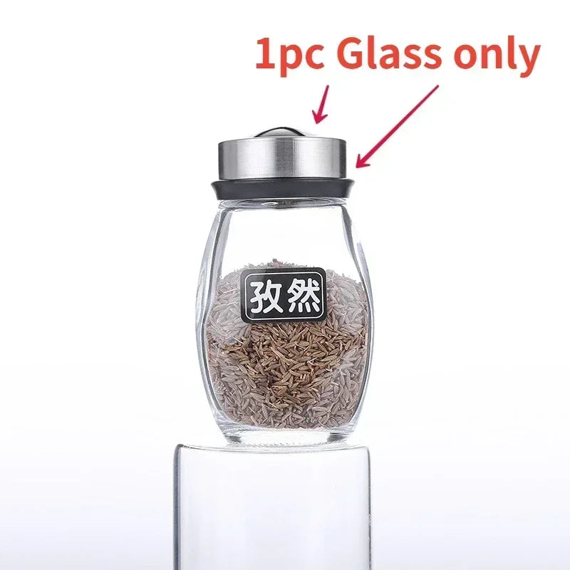 NEW Single Bottle Glass Jar and Spice Jar Set Rack Glass Seasoning Sugar Pepper Bottles Salt Shakers Holder Kitchen Storage Rack