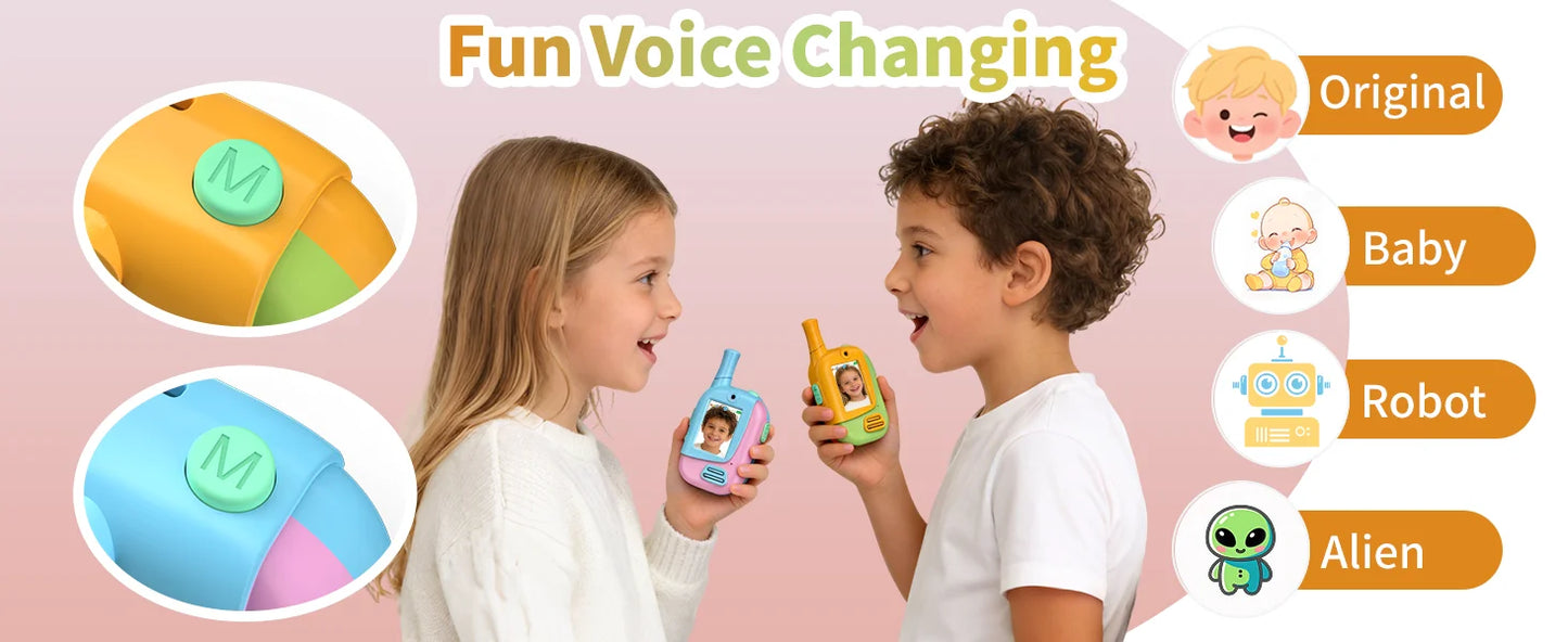 2 Pack Kids Video Walkie Talkies, Rechargeable Two Way Radio with Voice Changer and HD Camera, Indoor Outdoor Camping Hiking Toy