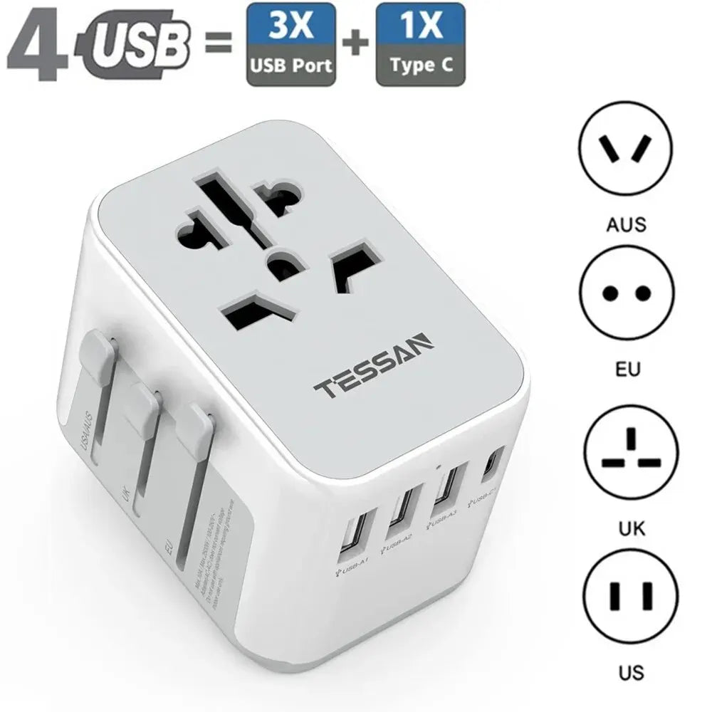 TESSAN Universal Travel Adapter Worldwide with USB & Type C, International Plug All-in-one Wall Charger for US EU UK AUS Travel