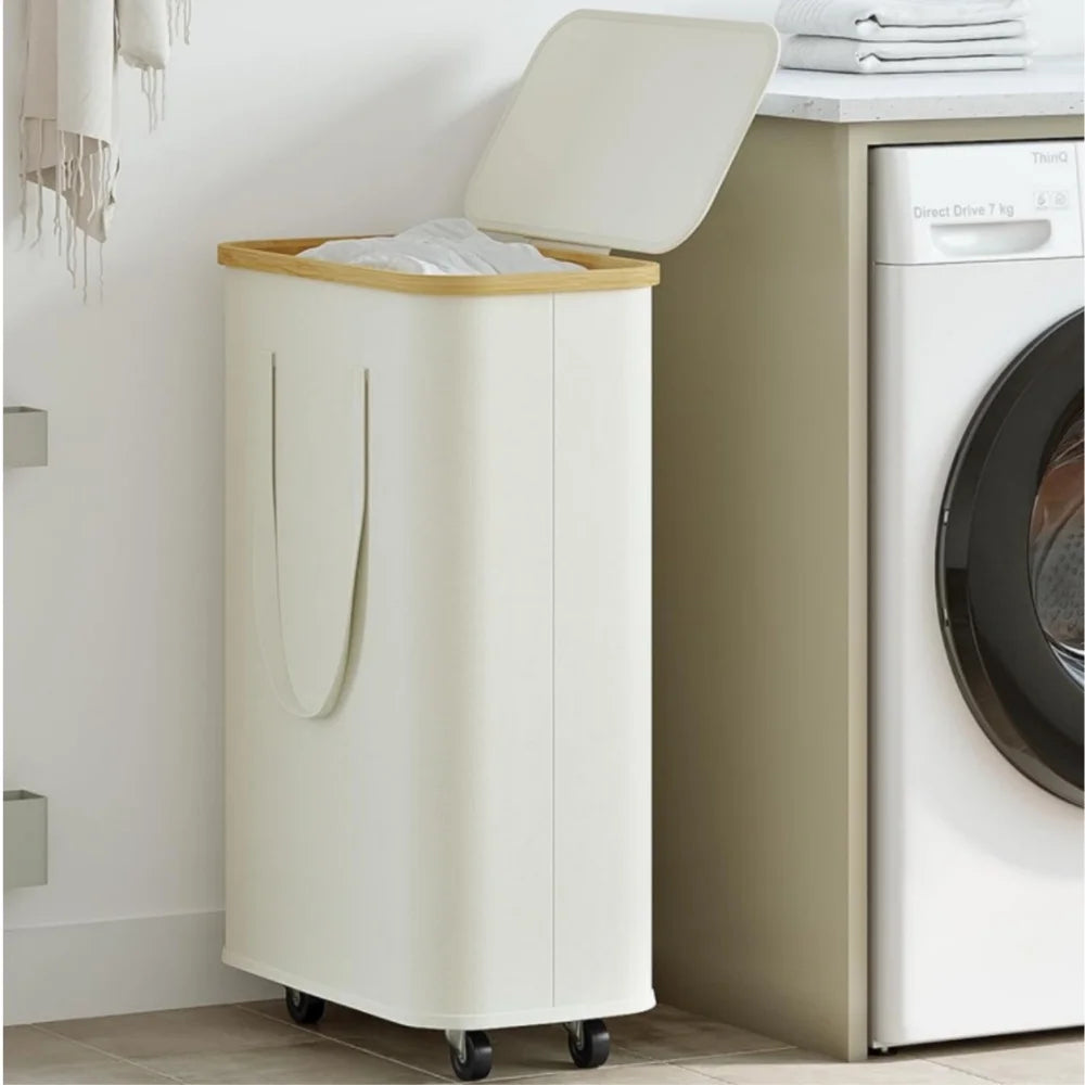 (60L/100L )Large Capacity Foldable Laundry Basket (60L/100L), Rectangular Dirty Clothes Hamper with Wheels, Detachable Liner