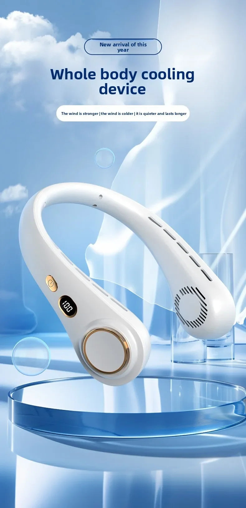USB Hanging Neck Fan Portable Bladeless Mini Rechargeable Mute LED Digital Display Electric Air Cooler Handheld