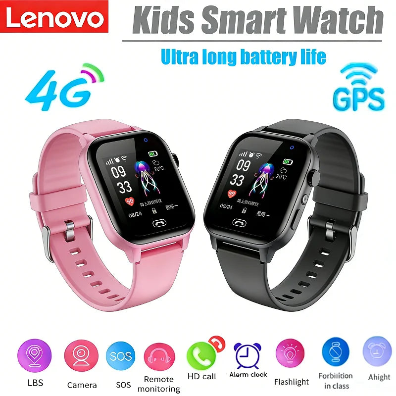 Lenovo Kids 4G Smart Watch WIFI SOS GPS Location Video Call Sim Card  Camera With Light Touch-screen Waterproof Watch For Kids
