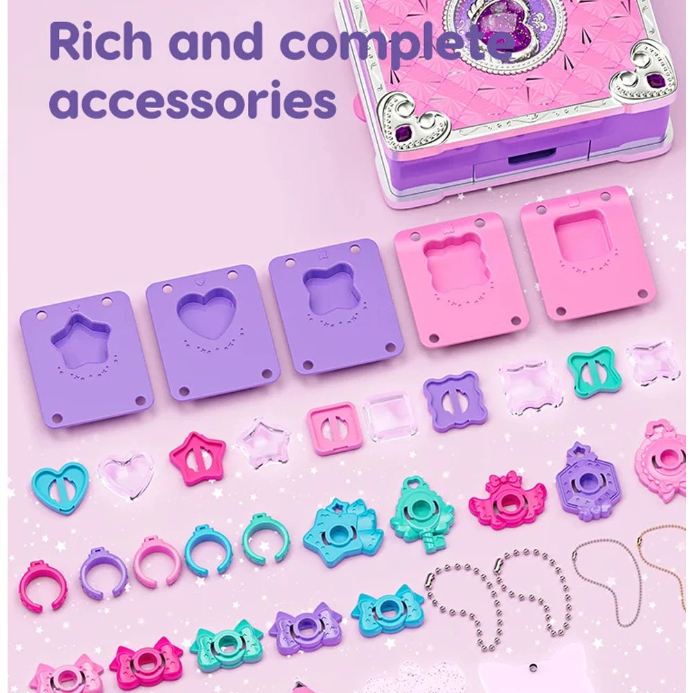 Magic Jewelry Making Kit 3D Magic DIY Jewel Rings Keychain Creative Handmade Craft Box Set for Girls Xmas Birthday Gifts