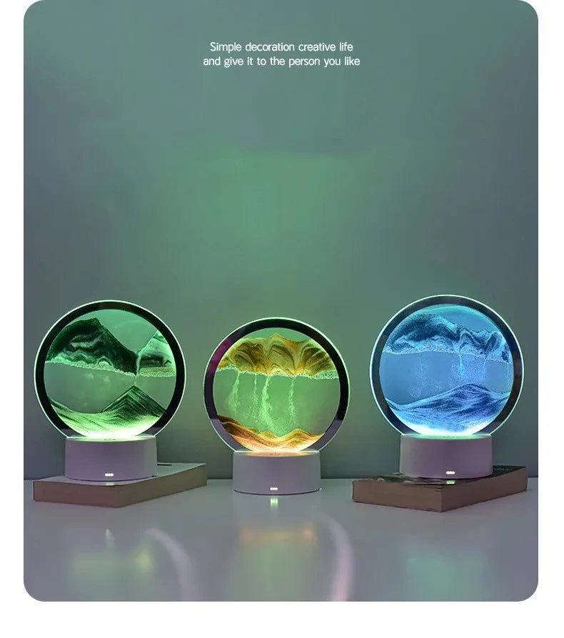 3D Flowing Sand Painting Night Light Atmosphere Light Landscape Hourglass Decompression Flowing Sand Ornament Desk Lamp Gift