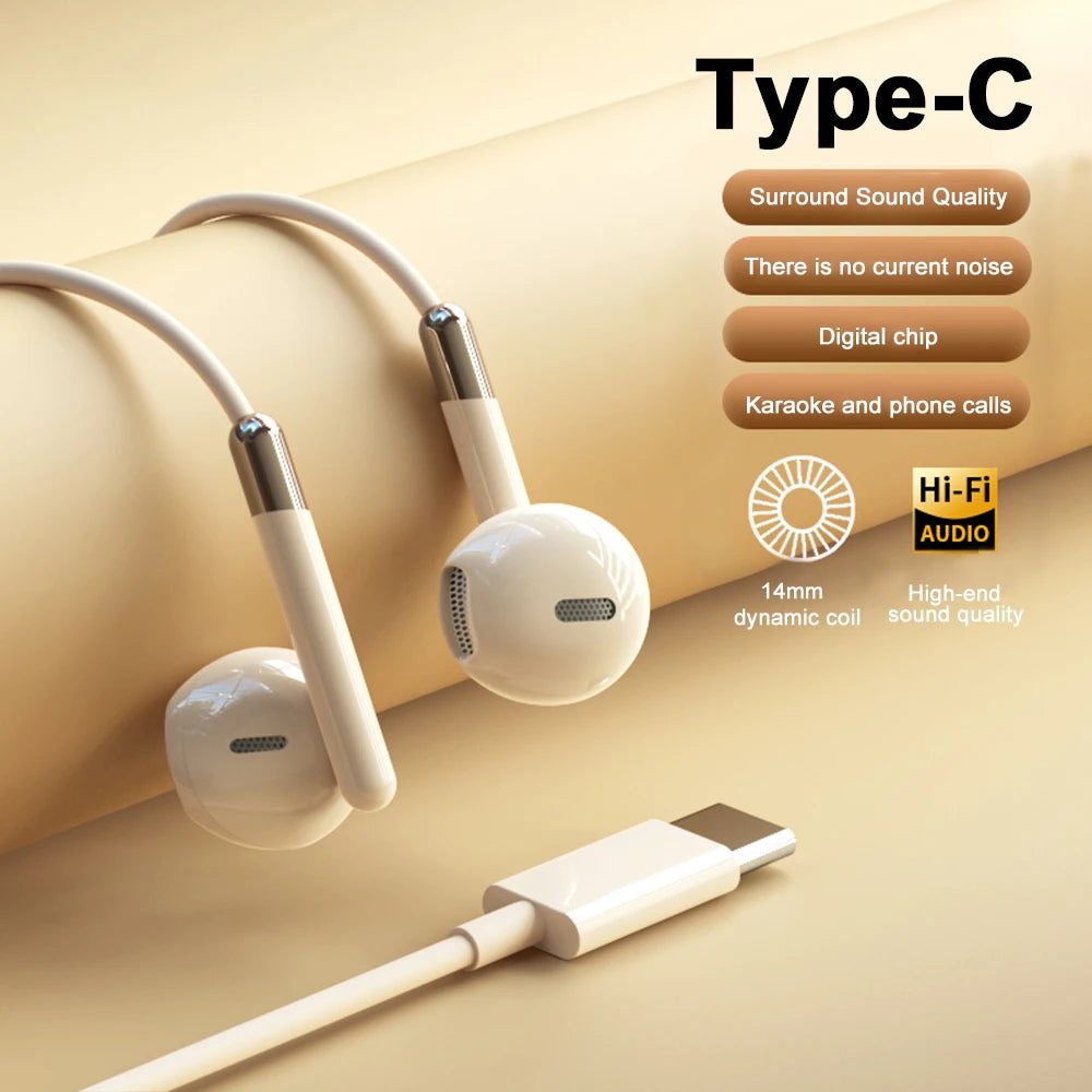 Type-C 3.5mm Jack Wired Headphones With Microphone For Samsung Galaxy S25 S24 S23 S22 S21 Ultra Note 20 10 USB-C Wired Earphones