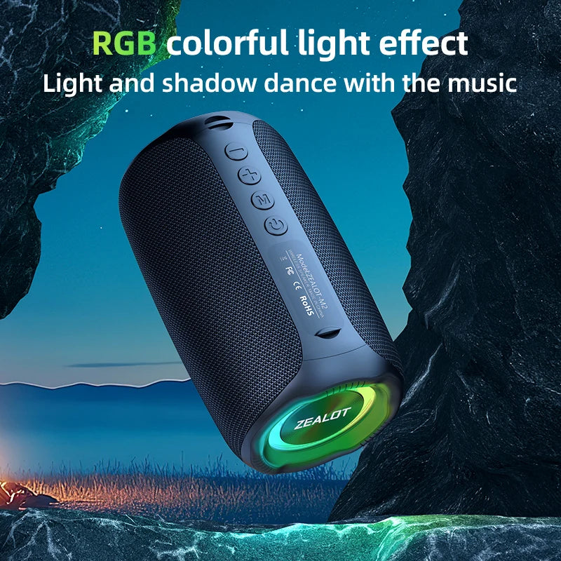 zealot-m2 Portable Bluetooth Speaker,IPX5 Waterproof 360° Wireless Speaker TWS Stereo Pairing 10hrs Playtime For Camping Hiking