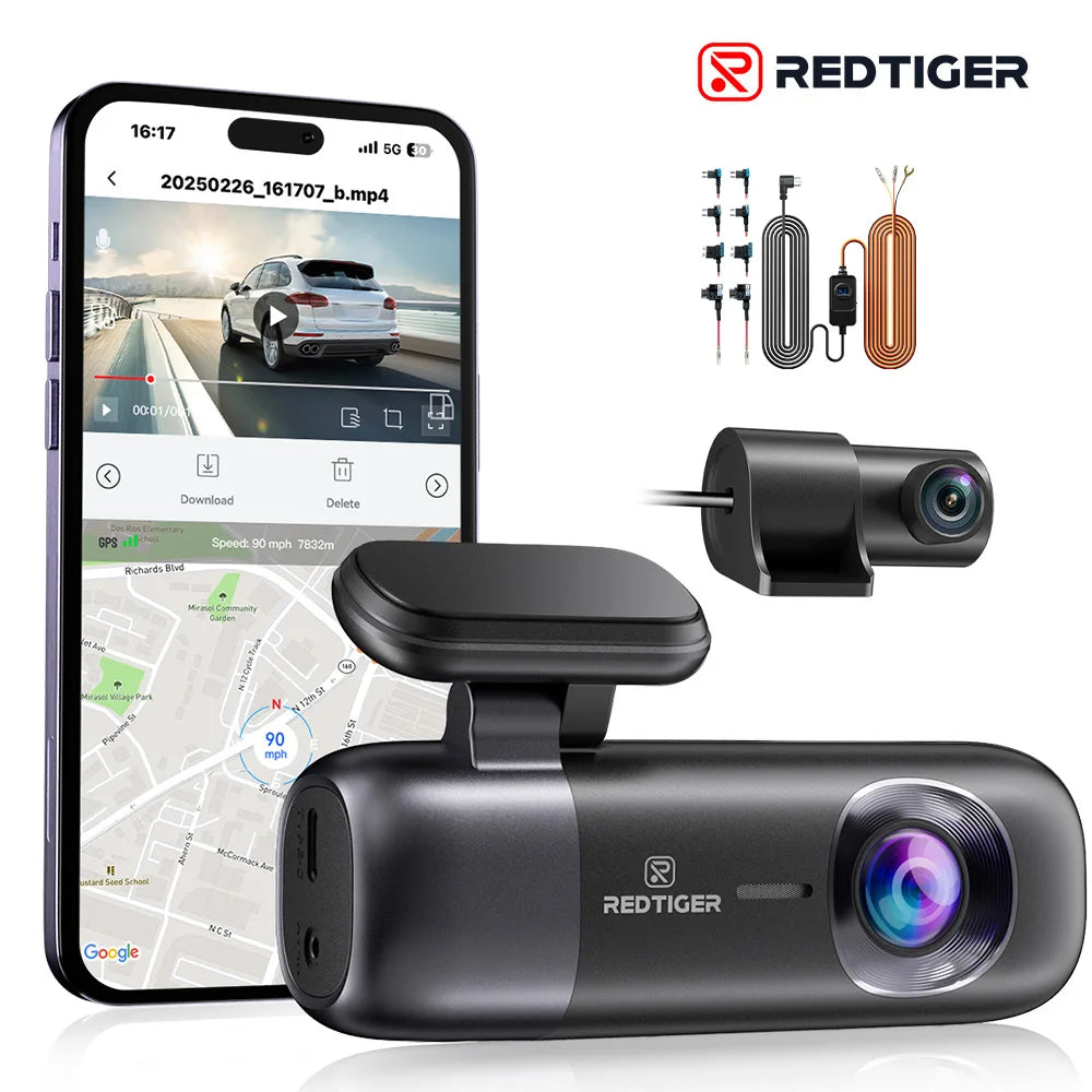 REDTIGER F9 Dash Cam 4K Dash Camera Front and Rear WiFi GPS Car Camera for Parking Mode Night Vision Car Recorder By App Control