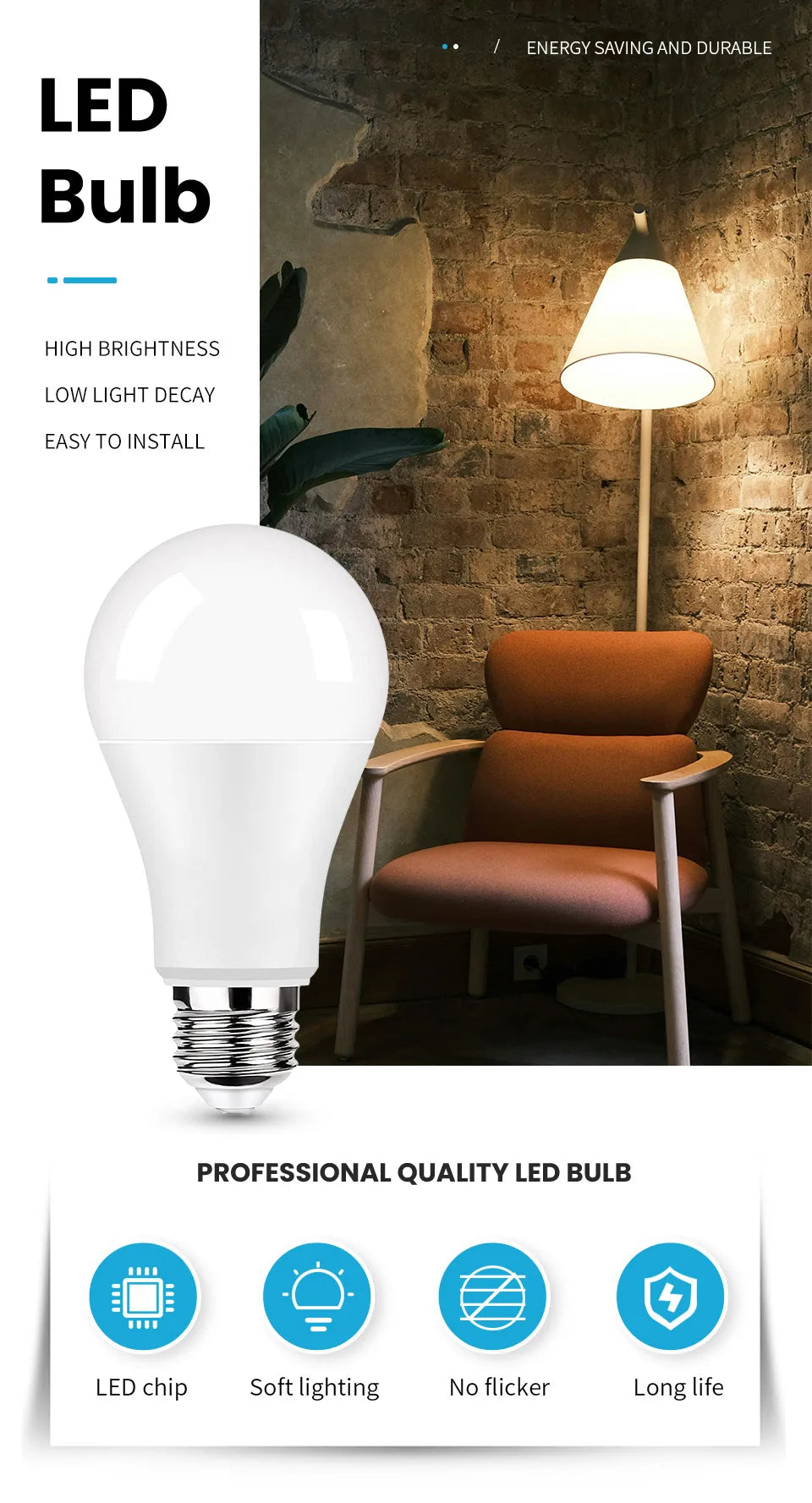 4PCS E27 Base LED Bulbs AC220V 3W 6W 9W 12W 15W 18W 20W Energy Efficient Light Bulb SMD2835 LED Home Bedroom Light decorate Bulb