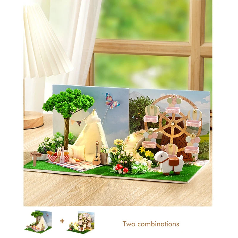 DIY Wooden Miniature Doll House Small House Kit 3D Puzzle Assembly Building Kits With Furniture LED Dollhouse Toys For Gifts