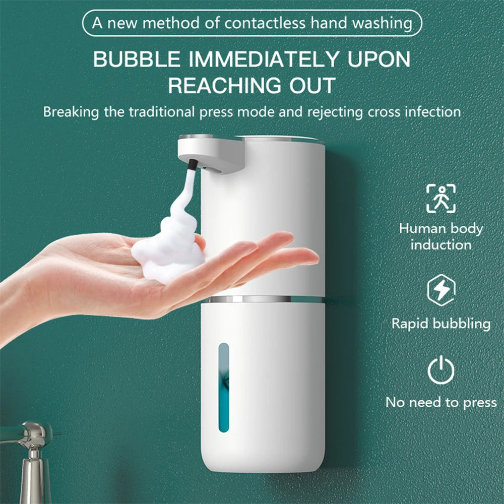 Automatic Touchless Foaming Soap Dispenser 380ml 4 Level Adjustable USB Rechargeable Electric Wall Mounted for Bathroom Kitchen