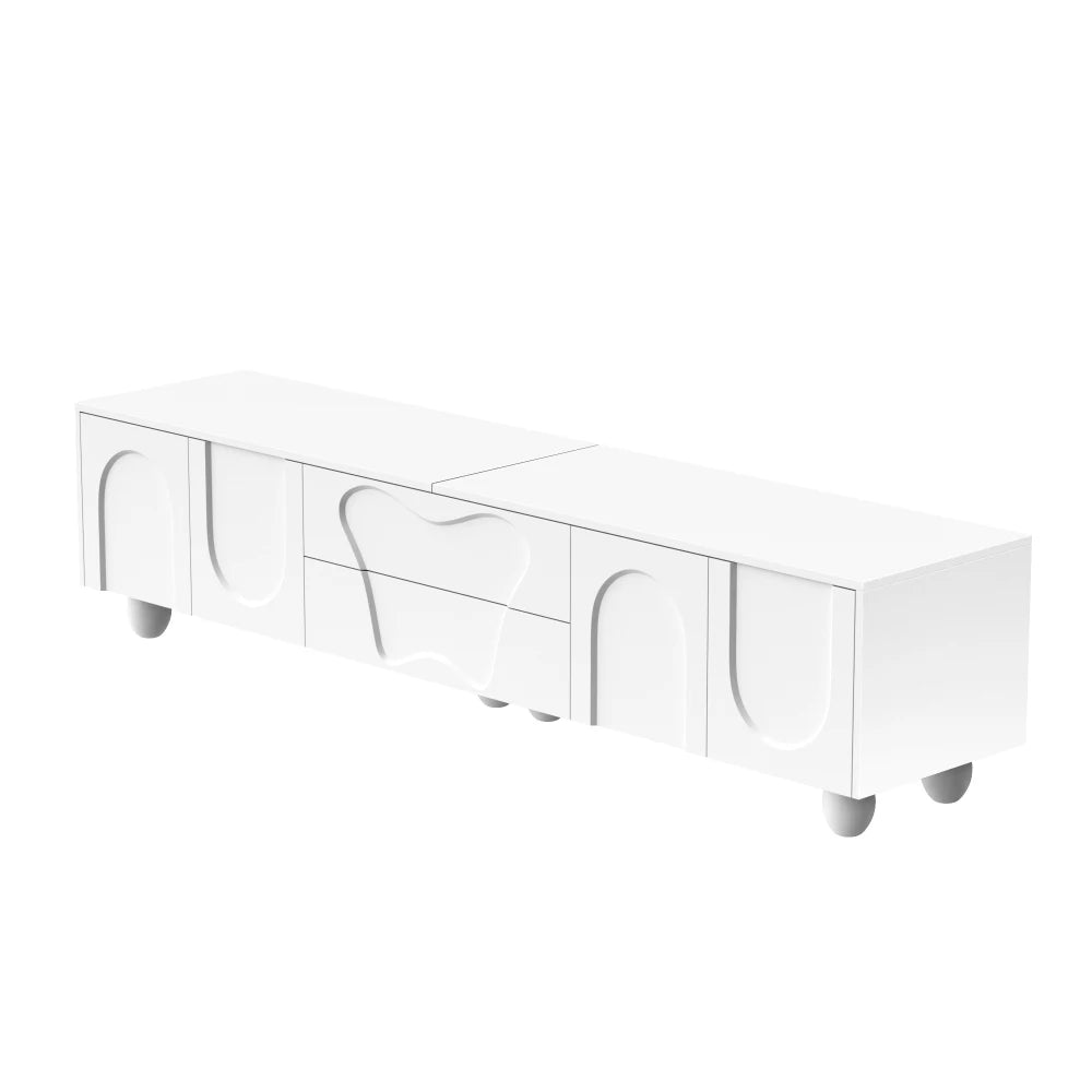 180cm Modern TV Stand for TVs up to 65 inches, Storage TV Cabinet with Solid Wood Legs, Black PB Board Entertainment Center for