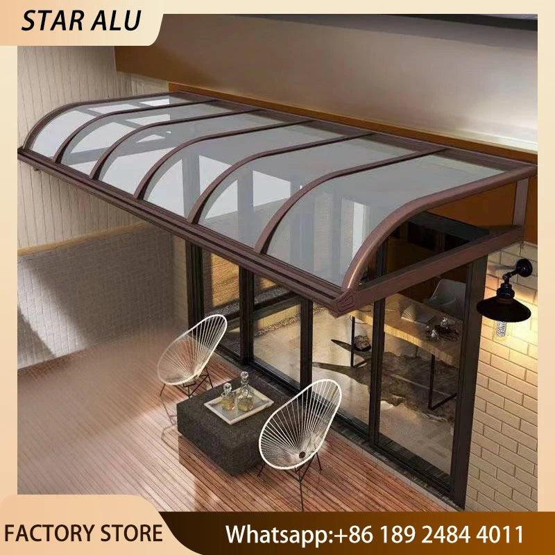 Waterproof Aluminum Outdoor Pergola with Curved Polycarbonate Top Easy Assembly Custom Size for Garden Backyard
