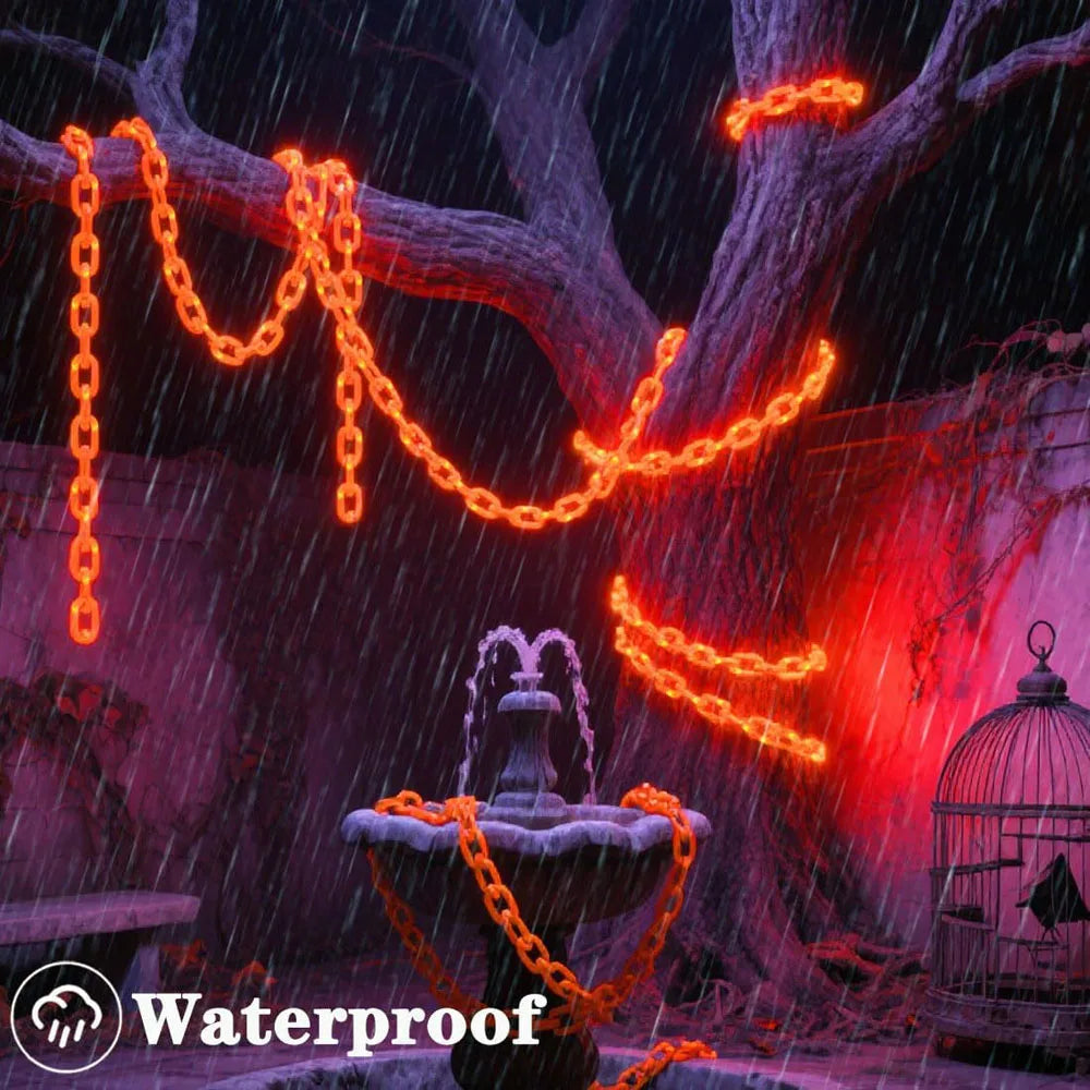 2/3M Halloween Plastic Chain Lights Props Chains with 8 Lighting Modes String Lights for Skeleton Dog Spooky Outdoor Decorations