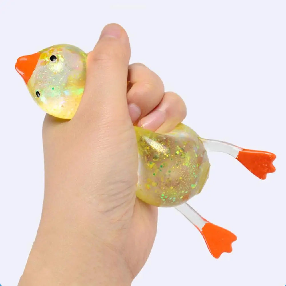 Glitter Duck Squishy Stress Relief Toy | TPR Material | Random Color | Soft Squeeze Fidget Toy for Anxiety Relief | Portable