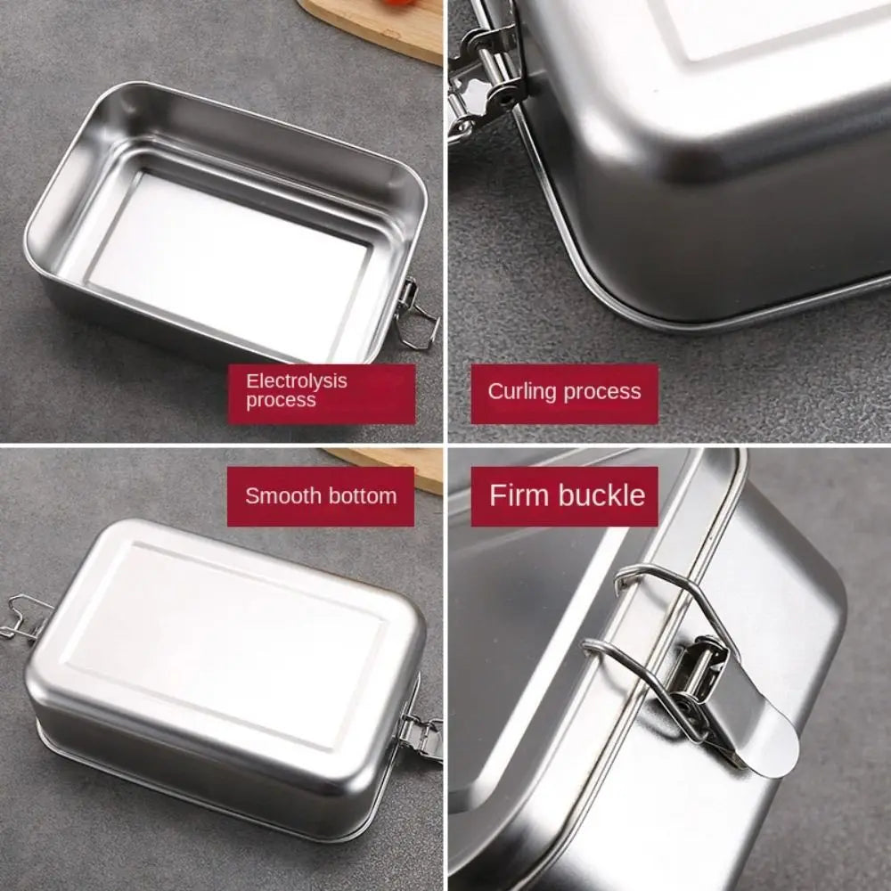 Durable Stainless Steel Bento Box Large Capacity Square Lunch Box with Lid Leakproof Lunch Container Outdoor