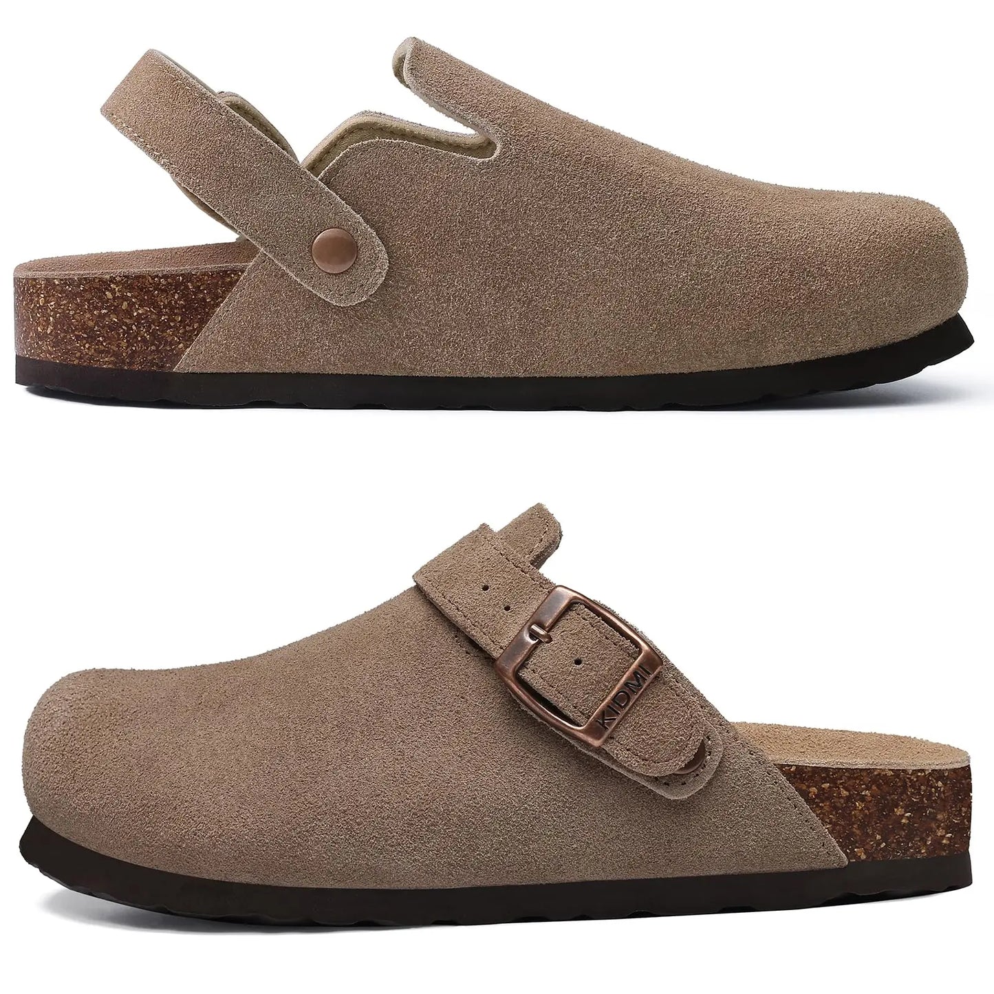Asgard Women's Genuine Leather Clogs Soft Cork Footbed Cow Suede Mules With Adjustable Strap Fashion Comfort Slip on Slippers