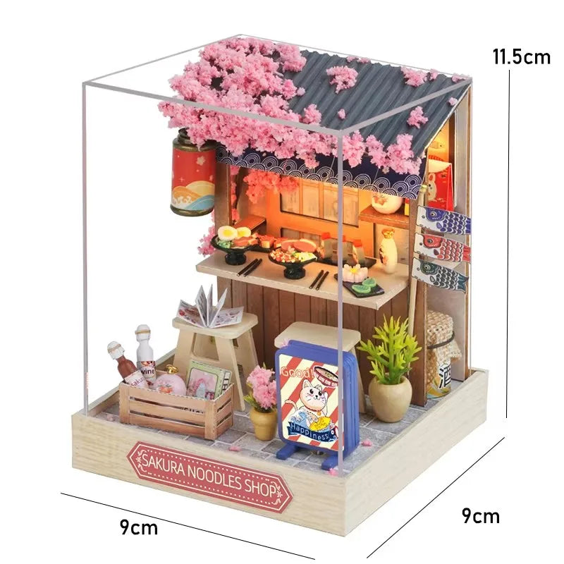 3D Puzzles Wooden Coffee Shop Mini Dollhouse Kit DIY Handmade Assembly Building Dollhouses Toys For Kids Birthday Gifts