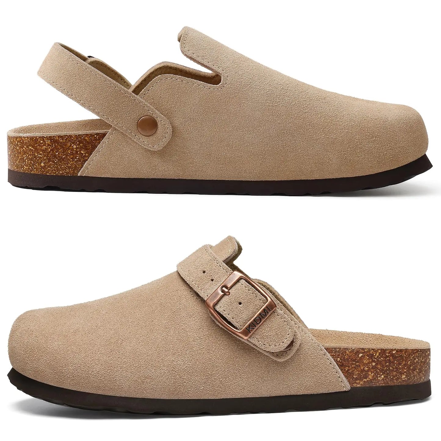 Asgard Women's Genuine Leather Clogs Soft Cork Footbed Cow Suede Mules With Adjustable Strap Fashion Comfort Slip on Slippers